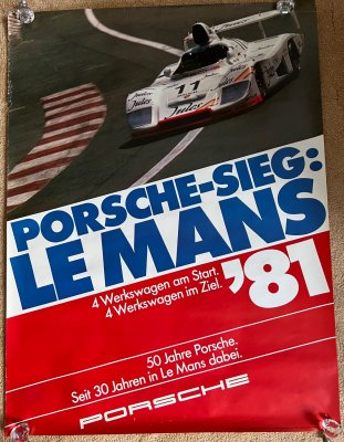 Original 1981 Le Mans Porsche factory victory poster V2