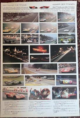 Original 1970 Le Mans Battle of the Titans Multi signed Poster