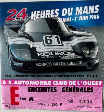 Original 1986 Le Mans entry ticket