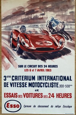 Original 1963 Le Mans official practice poster