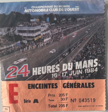 Original 1984 Le Mans entrance ticket