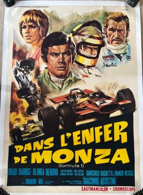 Original 1970 large format Film poster DANS l’ENFER De MONZA