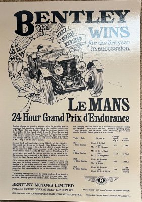 1924/27/28/29 Bentley wins Le Mans Poster