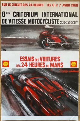 Original 1968 Le Mans official Practice poster